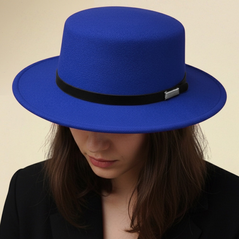 Vegan Leather Band Accent Wide Brim Felt Hat